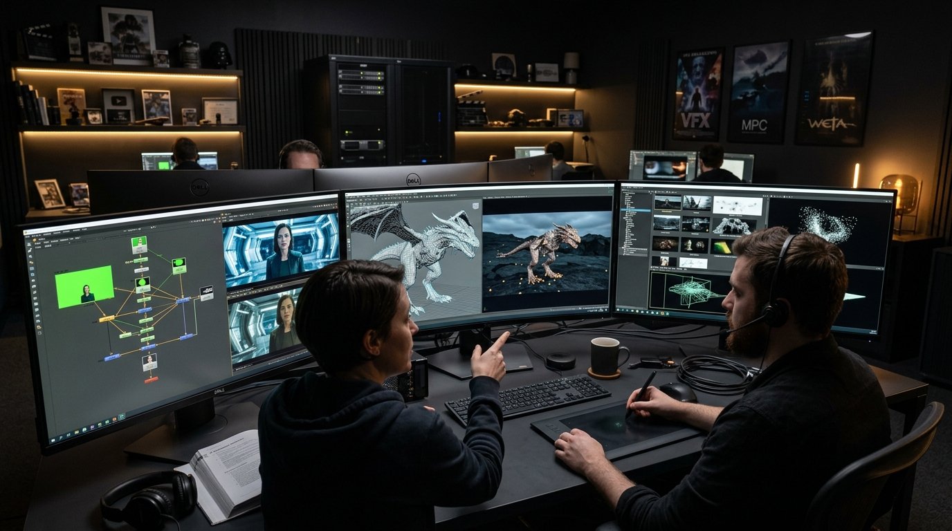 VFX Compositing Suite with Multi-Screen CGI Node Pipeline